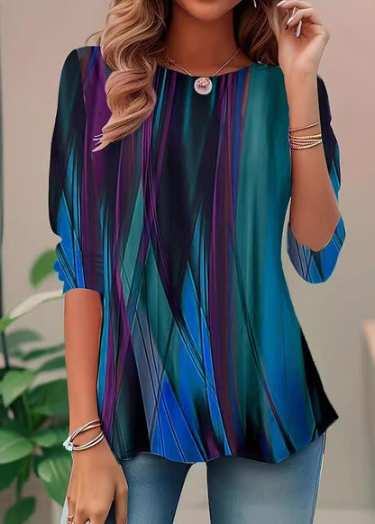 Style Green O Neck Print Loose Cotton Shirt Top Summer