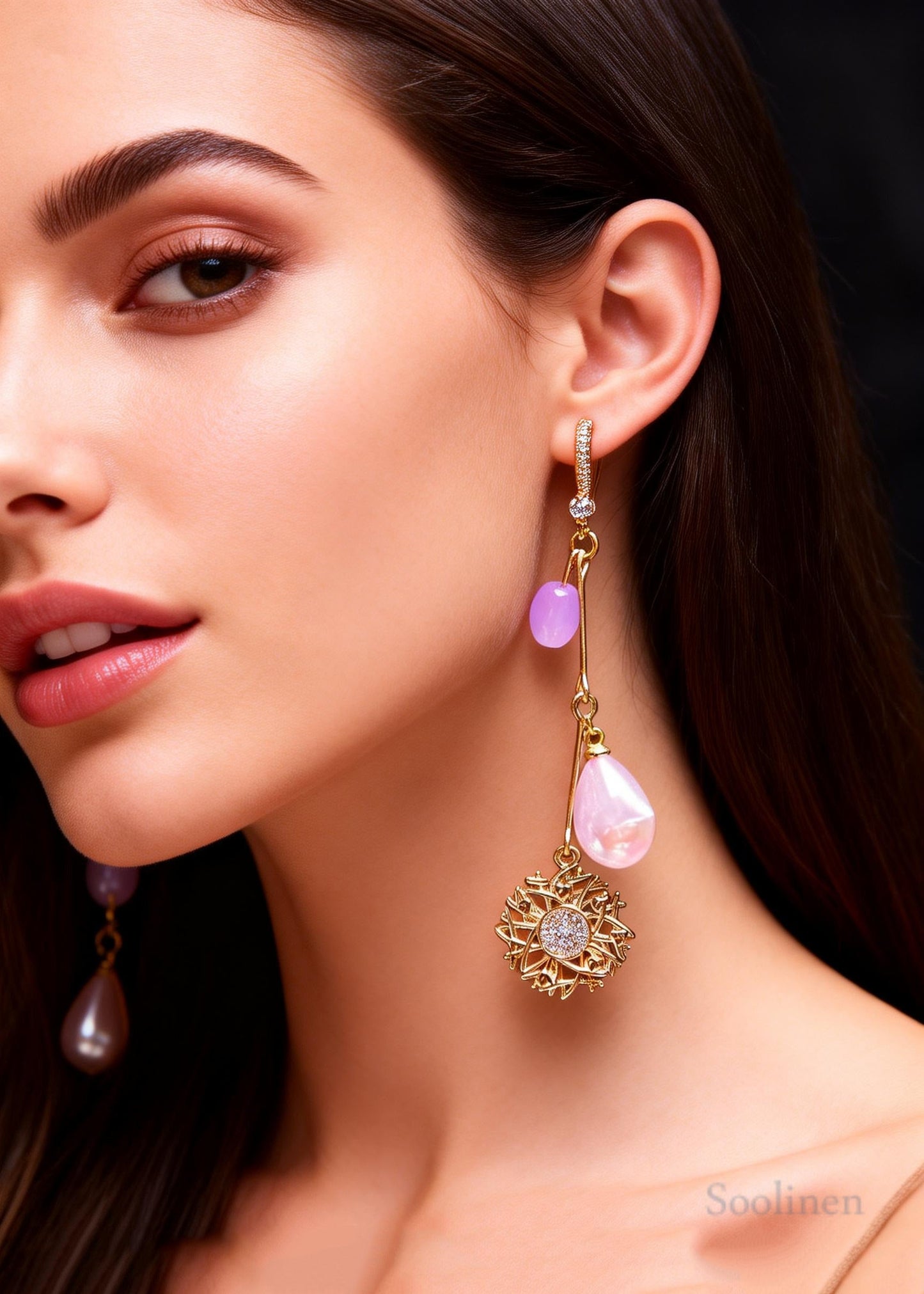 Style Lavender Water Droplet Beads Sunflower Drop Earrings