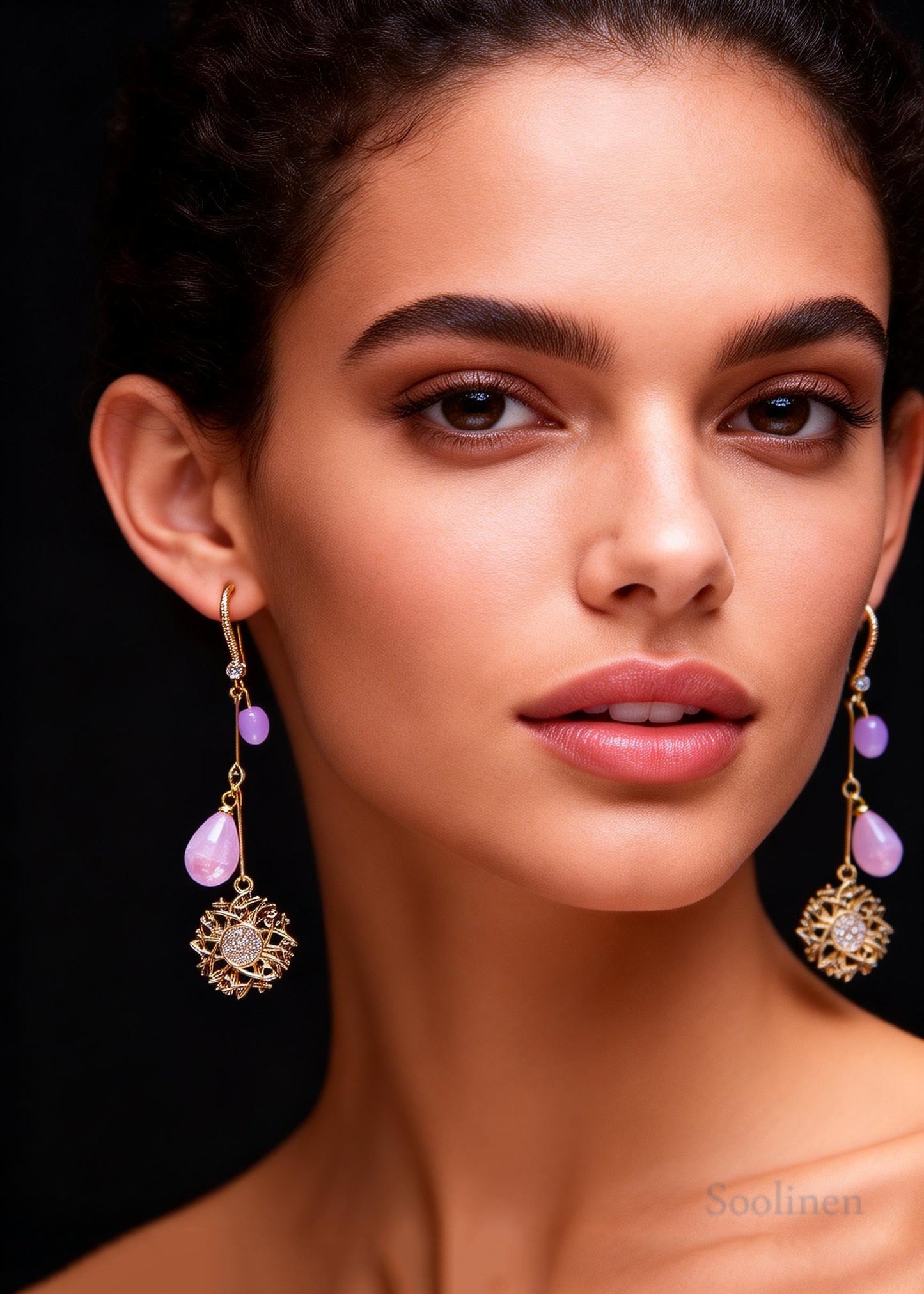 Style Lavender Water Droplet Beads Sunflower Drop Earrings