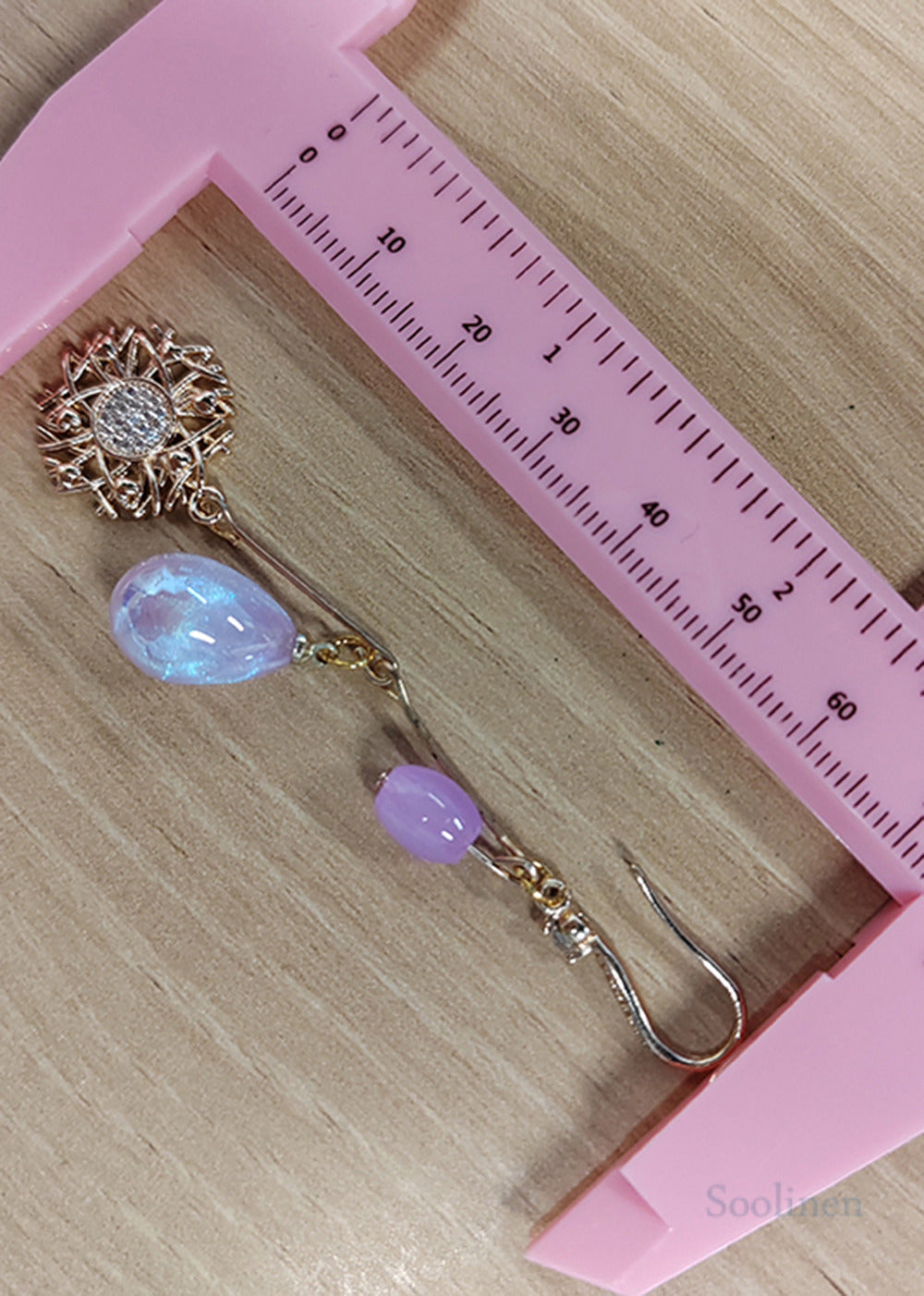 Style Lavender Water Droplet Beads Sunflower Drop Earrings