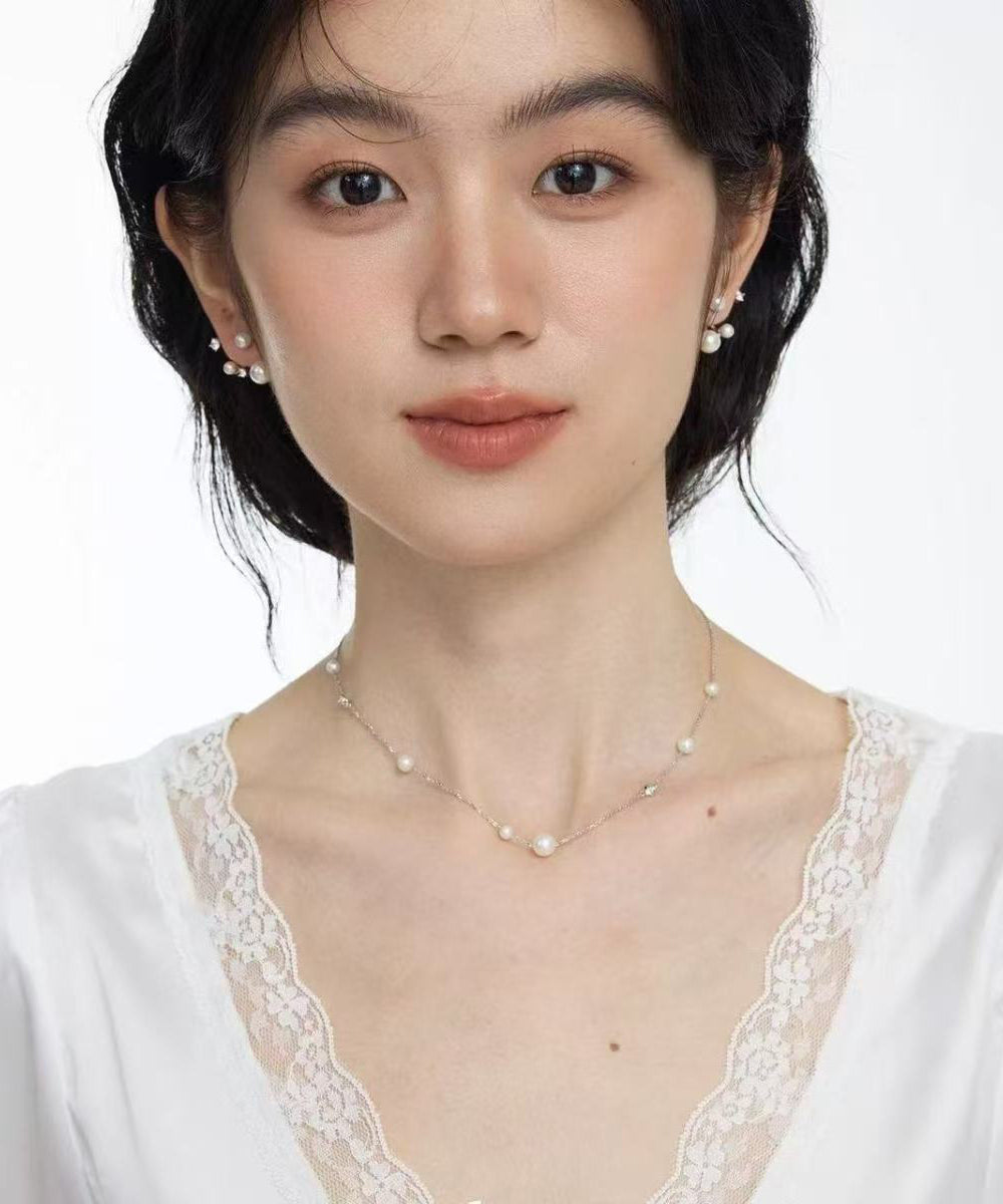 Style Silk Copper Zircon Gypsophilah Pearl Stud Earrings