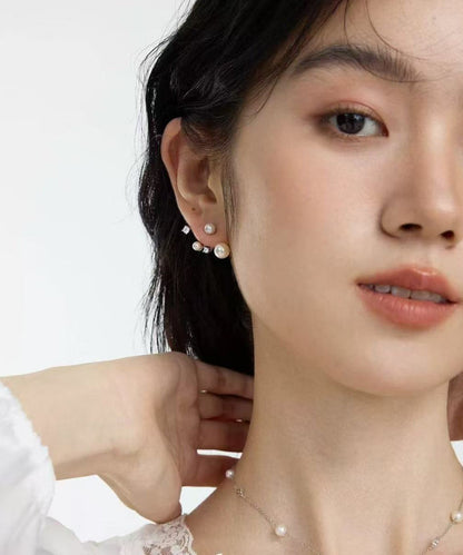 Style Silk Copper Zircon Gypsophilah Pearl Stud Earrings