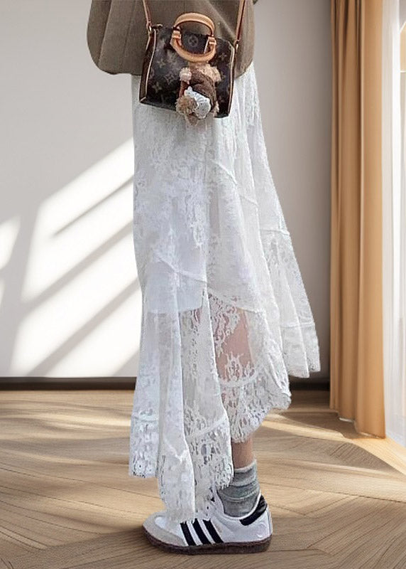 Style White Asymmetrical Patchwork Lace A Line Skirts
