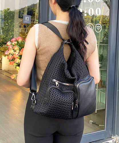 Stylish Black Hollow Out Pockets Cotton Versatile Backpack Bag