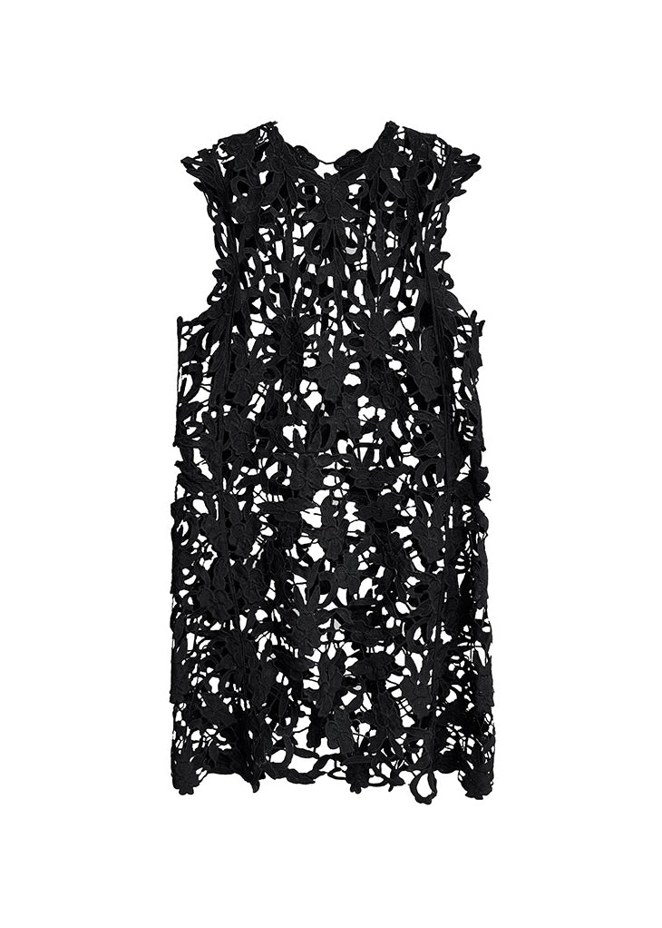 Stylish Black O Neck Hollow Out Lace Dresses Summer