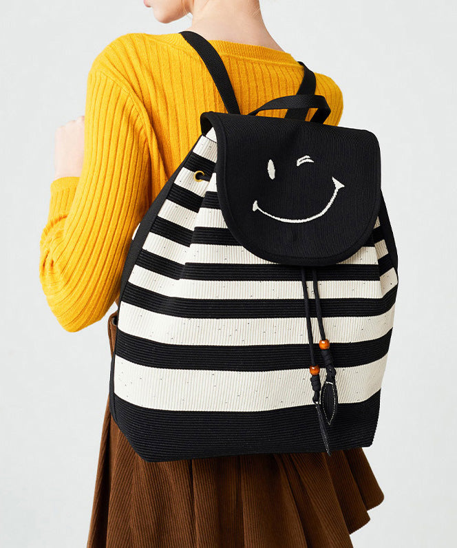 Stylish Black Striped Large Capacity Cotton Backpack Bag