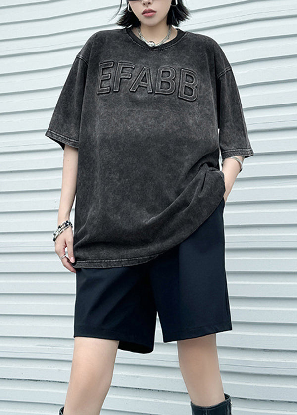 Stylish Black Tie Dye O Neck Print Cotton Top Summer