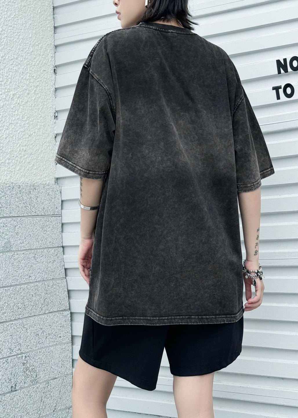 Stylish Black Tie Dye O Neck Print Cotton Top Summer