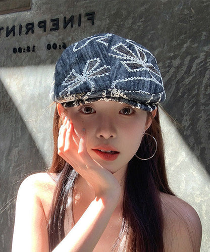 Stylish Blue Grey Sequins Embroideried Breton Hat