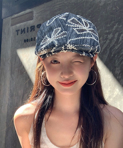 Stylish Blue Grey Sequins Embroideried Breton Hat