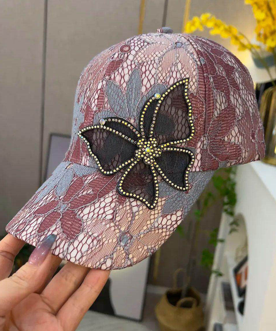 Stylish Blue Lace Butterfly Print Baseball Cap Hat