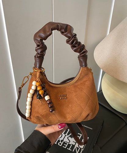 Stylish Brown Tasseled Solid Durable Faux Leather Tote Handbag