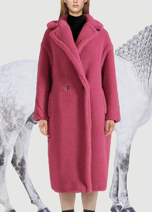 Stylish Camel Peter Pan Collar Pockets Teddy Faux Fur Long Coats Winter