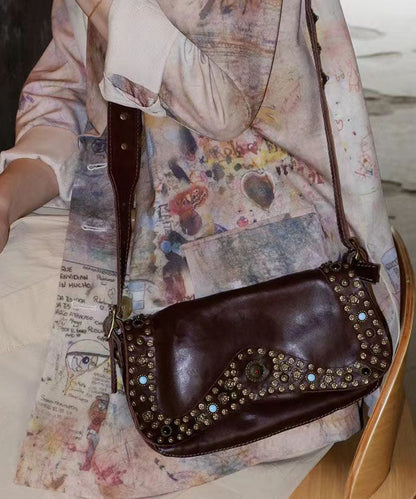 Stylish Chocolate Rivet Solid Durable Leather Women Shoulder Bags