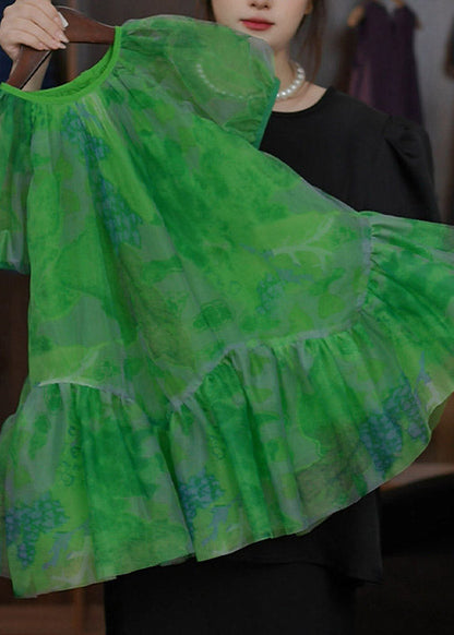 Stylish Green O-Neck Patchwork Tulle Girls Vacation Long Dresses Summer