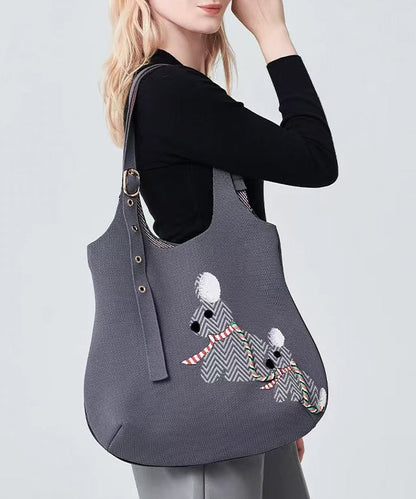 Stylish Grey Jacquard Solid Durable Cotton Shoulder Bags