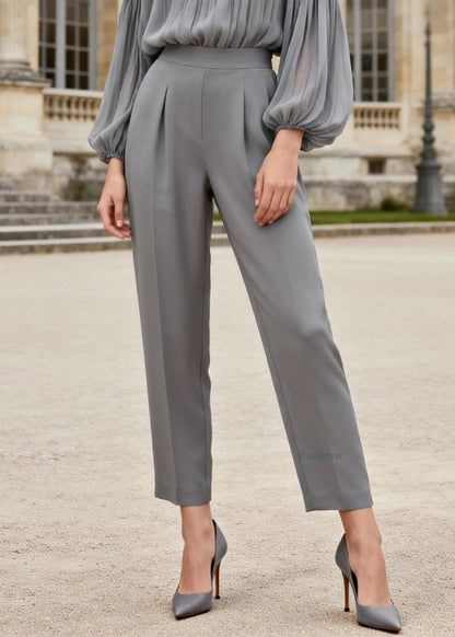 Stylish Grey Ruffled Chiffon Tops And Spandex Crop Pants Two Piece Set Spring