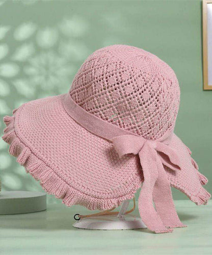 Stylish Khaki Hollow Out Bow Straw Woven Bucket Hat
