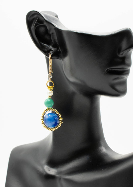 Stylish Peacock Blue Gem Stone Ethnic Style Drop Earrings