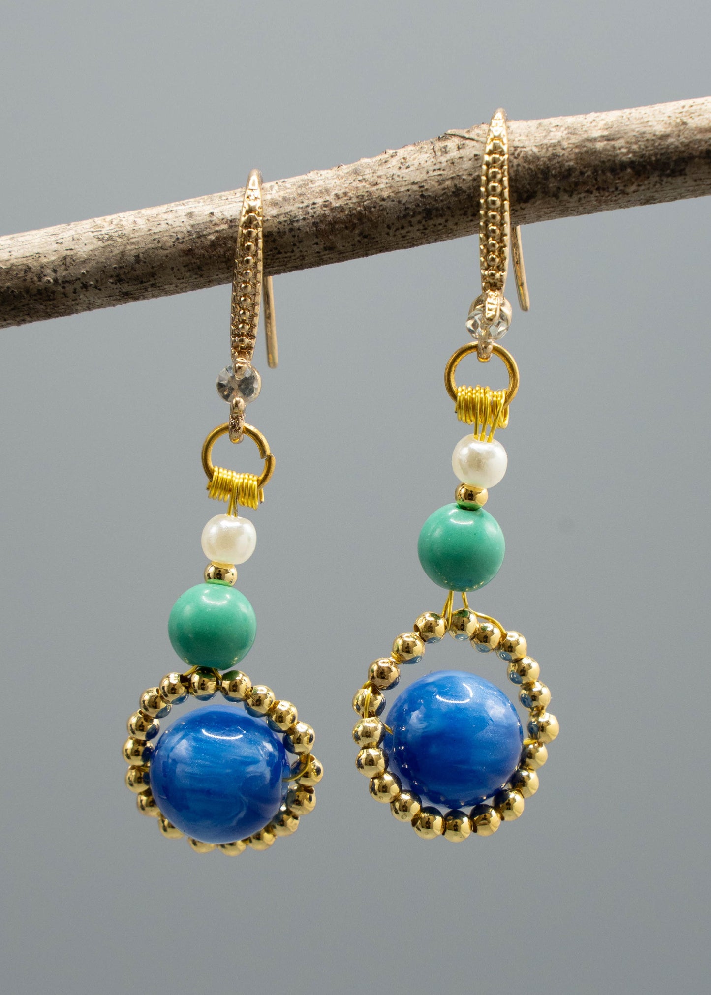 Stylish Peacock Blue Gem Stone Ethnic Style Drop Earrings