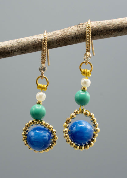Stylish Peacock Blue Gem Stone Ethnic Style Drop Earrings