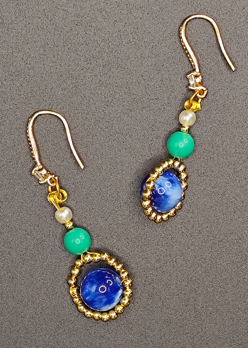 Stylish Peacock Blue Gem Stone Ethnic Style Drop Earrings