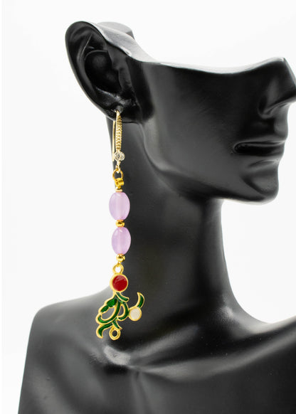 Stylish Pink Crystal Tasseled Ethnic Style Drop Earrings