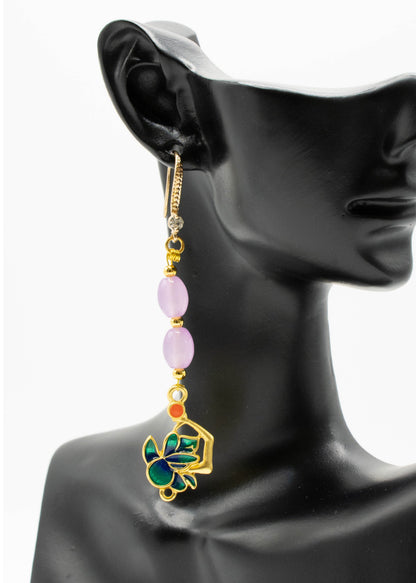 Stylish Pink Crystal Tasseled Ethnic Style Drop Earrings