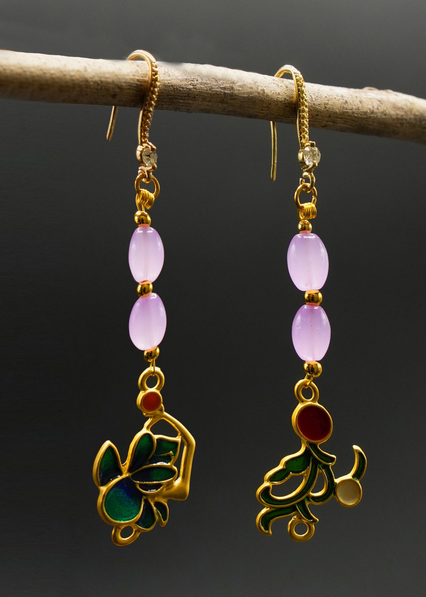 Stylish Pink Crystal Tasseled Ethnic Style Drop Earrings