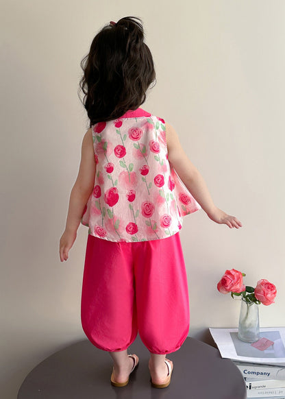 Stylish Pink Print Cotton Baby Girls Two Pieces Set Summer