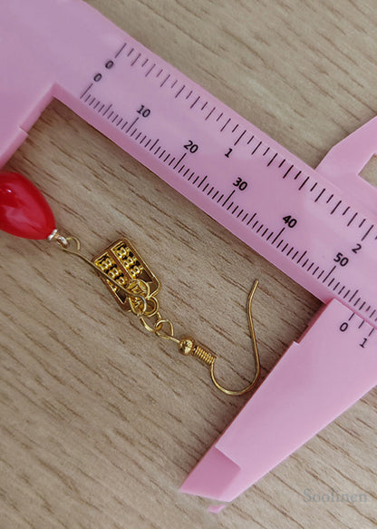 Stylish Red Coral Golden Abacus Drop Earrings
