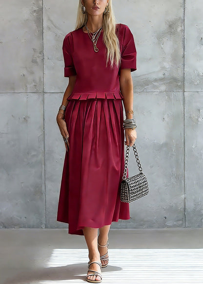 Stylish Red Ruffled Solid Maxi Dress Summer