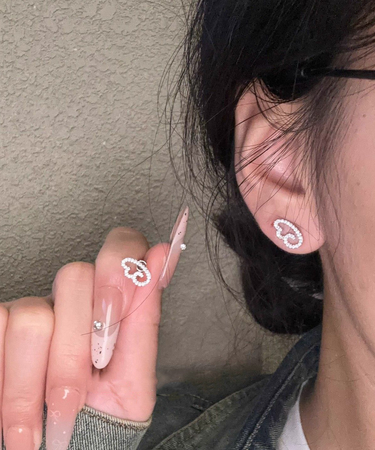 Stylish Silk Stainless Steel Zircon Hollow Out Wing Stud Earrings
