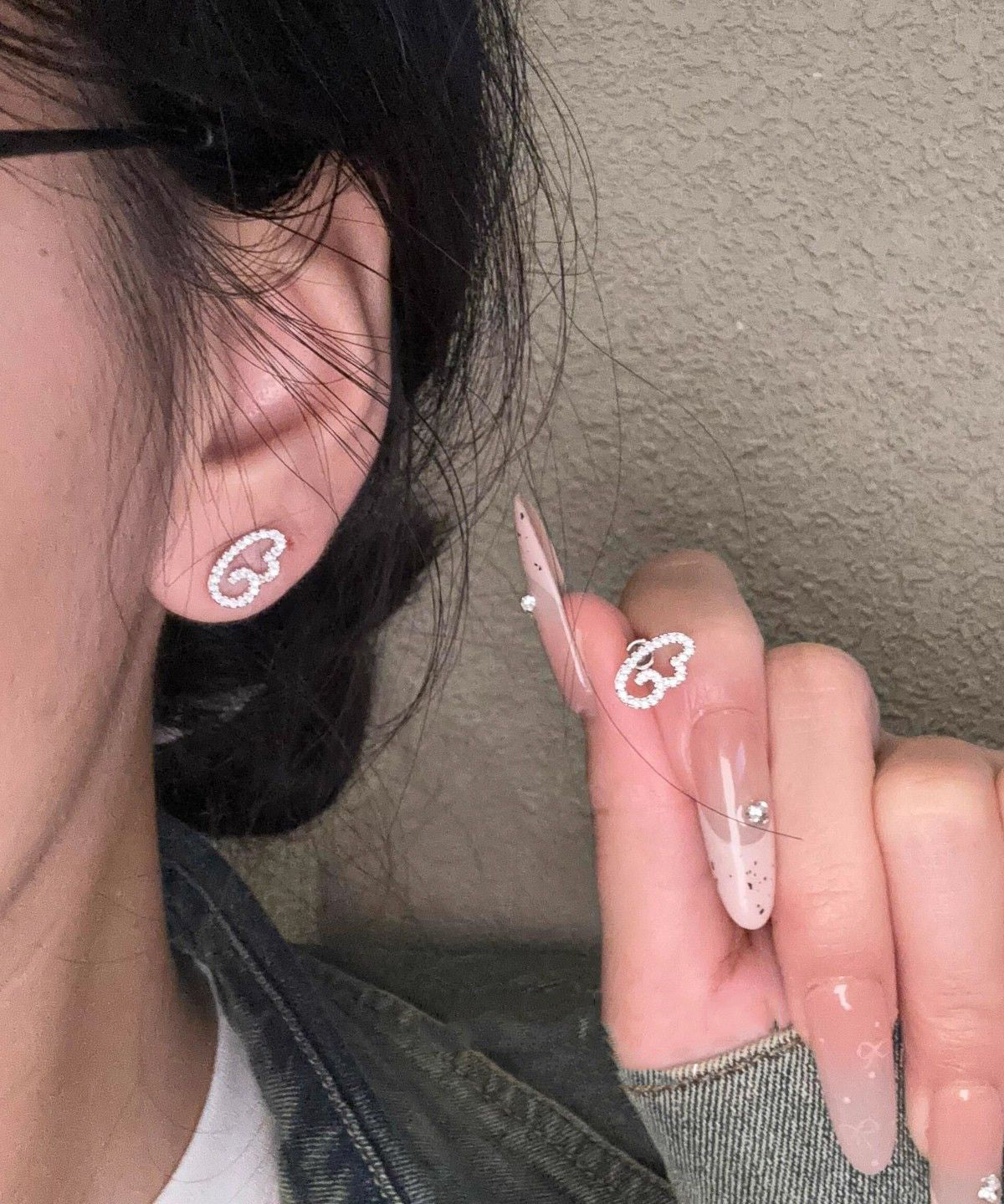 Stylish Silk Stainless Steel Zircon Hollow Out Wing Stud Earrings