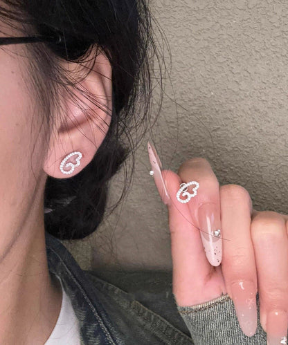 Stylish Silk Stainless Steel Zircon Hollow Out Wing Stud Earrings