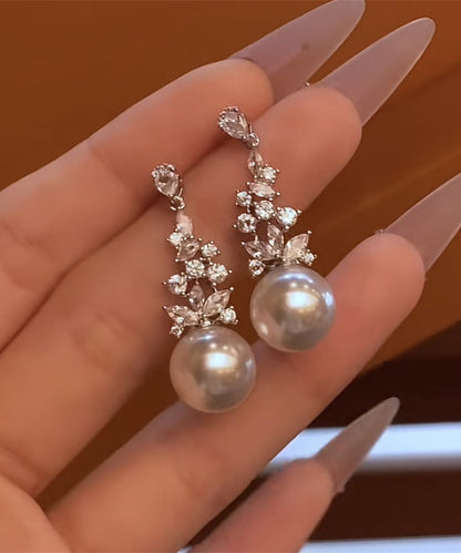 Stylish White Shiny Zircon Pearl Drop Earrings