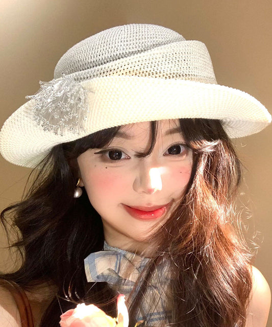 Summer Beige Thin Breathable Tassel Rolled Edge Bucket Hat