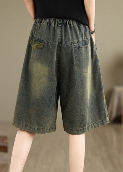 Summer Loose Casual Embroidered Elastic Waist Denim Shorts
