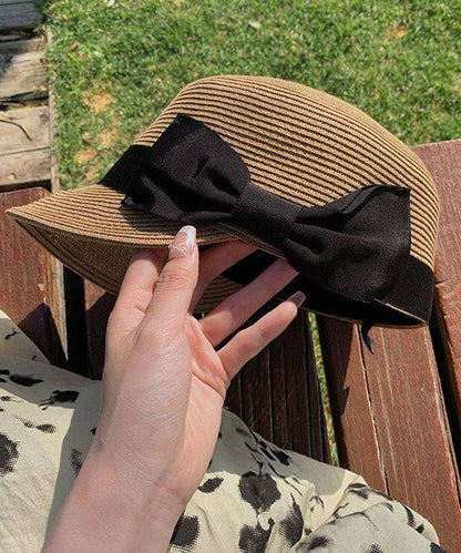 Summer New Khaki Bow Straw Woven Equestrian Hat