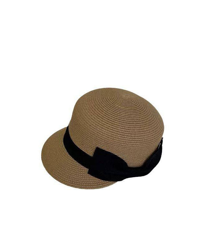 Summer New Khaki Bow Straw Woven Equestrian Hat