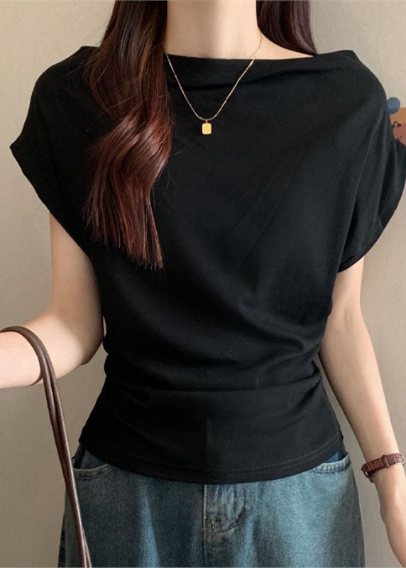 Trendy Black Batwing Sleeve Slash Neck Yoga Tops