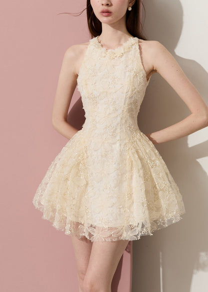 Unique Apricot Cold Shoulder Lace Tea Dress Sleeveless