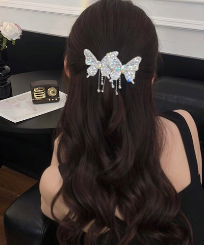 Unique Black Alloy Zircon Butterfly Tassel A Pair Hairpin