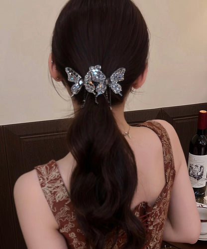 Unique Black Alloy Zircon Butterfly Tassel A Pair Hairpin