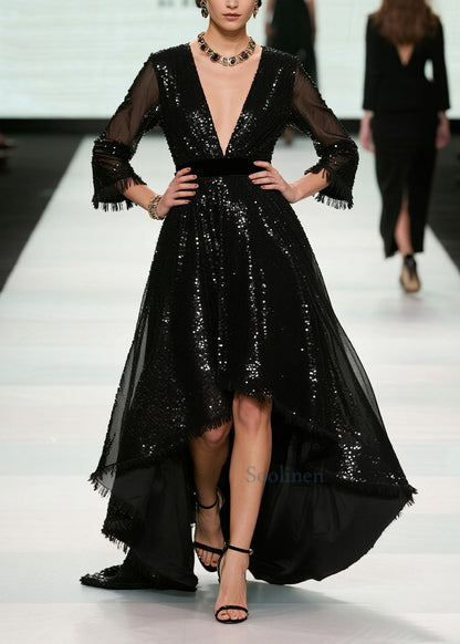 Unique Black Sequins Exra Large Hem Tulle Party Dresses Summer