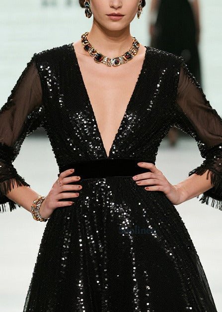 Unique Black Sequins Exra Large Hem Tulle Party Dresses Summer
