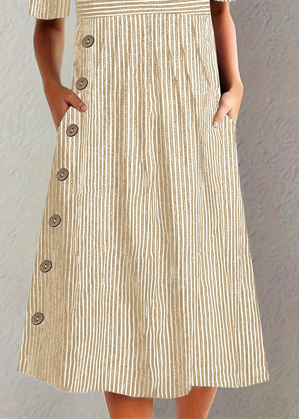 Unique Blue O Neck Striped Pockets Cotton Dress Summer