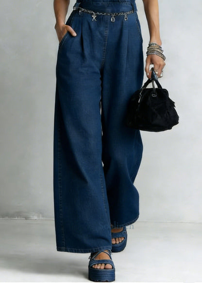 Unique Blue V Neck High Waist Denim Jumpsuit Sleeveless