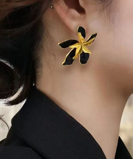 Unique Colorblock Alloy Floral Drop Glaze Stud Earrings
