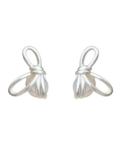 Unique Copper Overgild Bow Pearl Stud Earrings